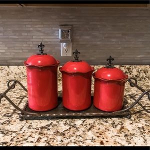 Southern living red fluer de lis canister set